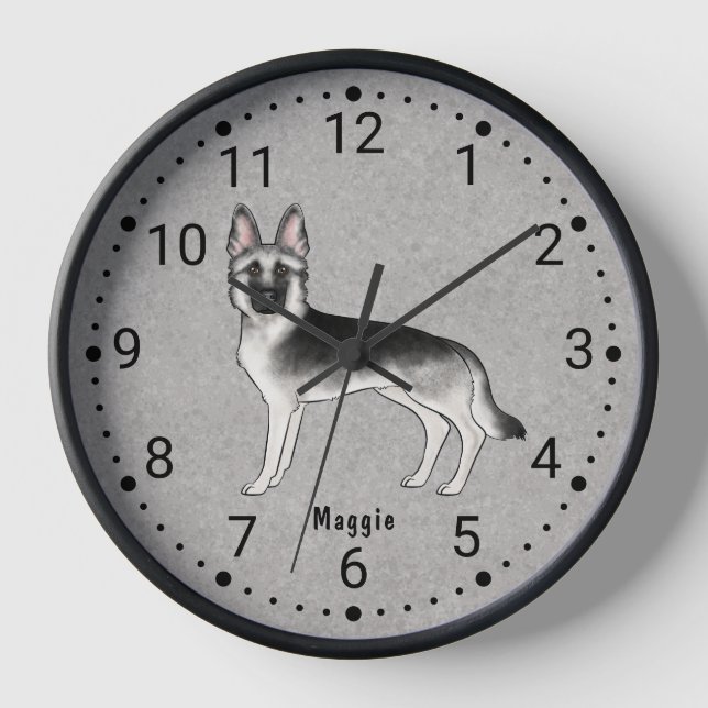 Silver Sable German Shepherd Dog Numbered Clock (Front)
