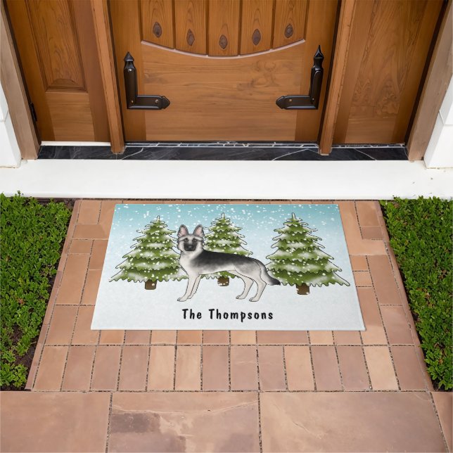 Silver Sable German Shepherd Dog Winter Forest Doormat (Outdoor)