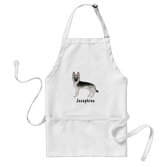 Silver Sable German Shepherd Dog With Custom Name Adult Apron (Front)
