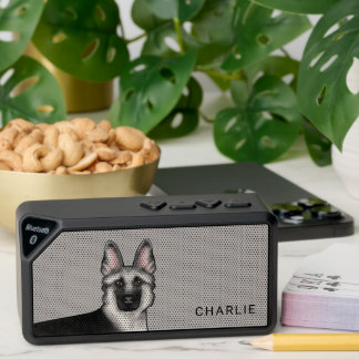 Silver Sable German Shepherd Dog With Custom Name Bluetooth Speaker