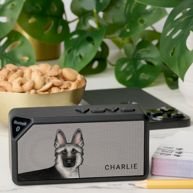 Silver Sable German Shepherd Dog With Custom Name Bluetooth Speaker (Insitu(Table))