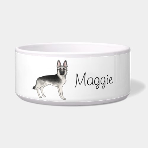 Silver Sable German Shepherd Dog With Custom Name Bowl