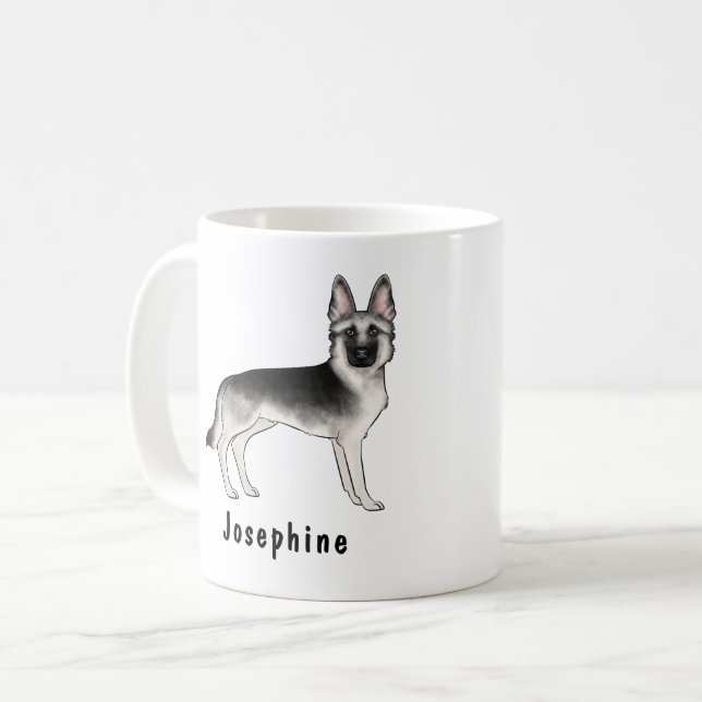 Silver Sable German Shepherd Dog With Custom Name Coffee Mug (Front Left)
