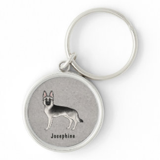 Silver Sable German Shepherd Dog With Custom Name Keychain