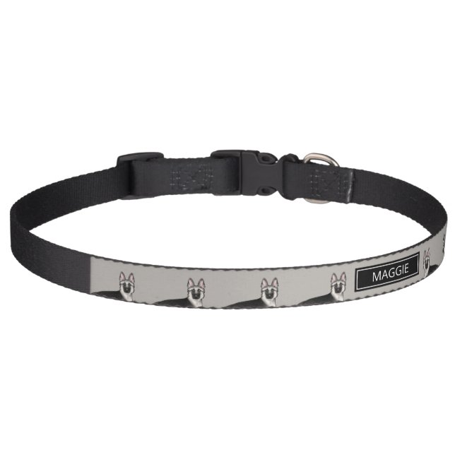 Silver Sable German Shepherd Dog With Custom Name Pet Collar (Front)