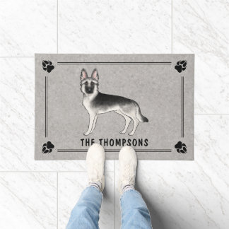 Silver Sable German Shepherd Dog With Custom Text Doormat