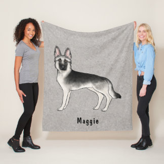 Silver Sable German Shepherd Dog With Custom Text Fleece Blanket