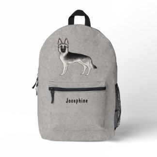 Silver Sable German Shepherd Dog With Custom Text Printed Backpack
