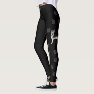 Silver Sable German Shepherd Dog With Paws Black Leggings