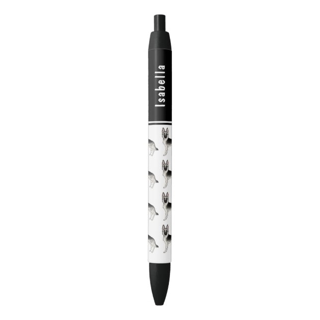 Silver Sable German Shepherd Dogs And Custom Name Pen (Front Vertical)