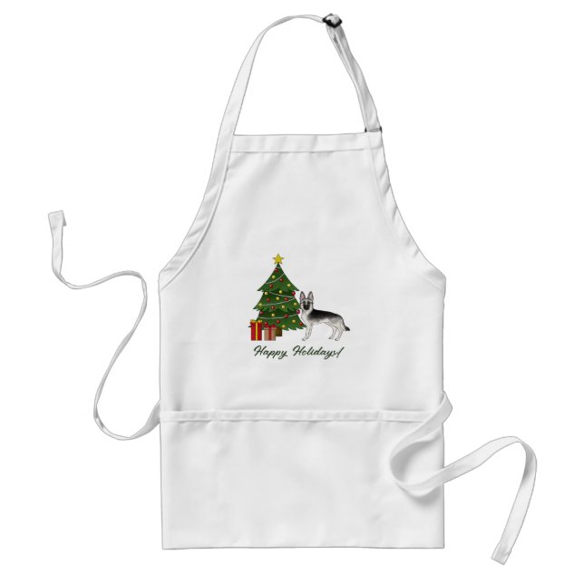 Silver Sable German Shepherd Festive Christmas Adult Apron (Front)