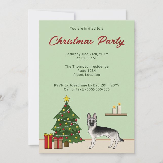 Silver Sable German Shepherd Festive Christmas Invitation (Front)