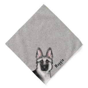 Silver Sable German Shepherd Head And Custom Name Bandana