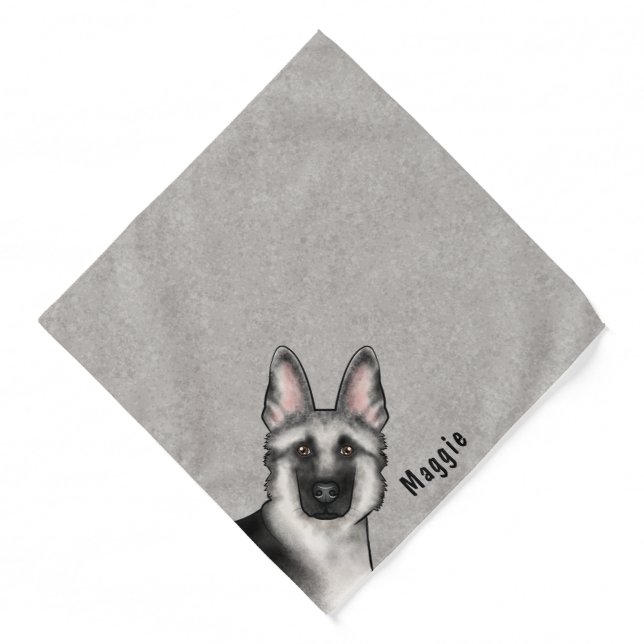 Silver Sable German Shepherd Head And Custom Name Bandana (Front)