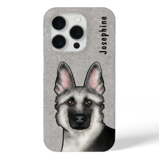 Silver Sable German Shepherd Head And Custom Name iPhone 15 Pro Case