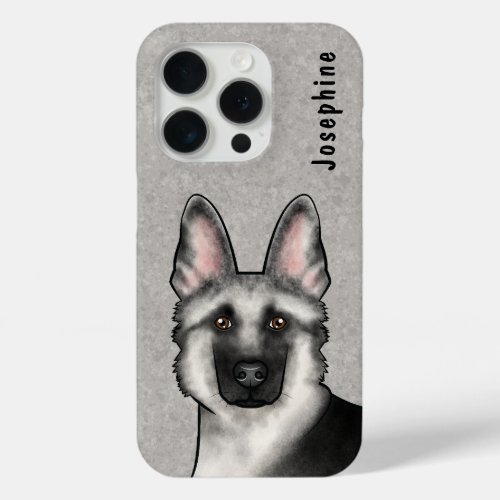 Silver Sable German Shepherd Head And Custom Name iPhone 15 Pro Case