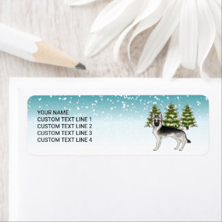 Silver Sable German Shepherd In Winter With Text Label