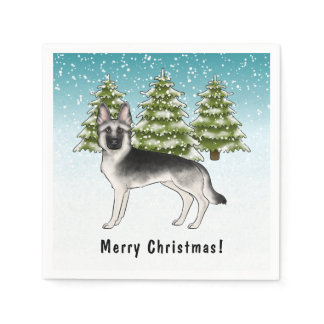 Silver Sable German Shepherd In Winter With Text Napkins