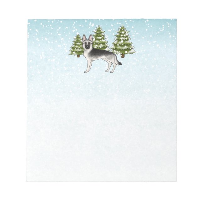 Silver Sable German Shepherd Snowy Winter Forest Notepad (Front)