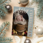 Silver Sage Arch Shaped Photo Merry Christmas Foil Holiday Card