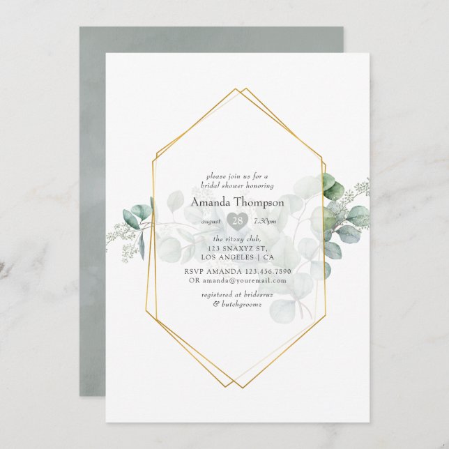 Silver Sage Eucalyptus Geometric Bridal Shower Invitation (Front/Back)