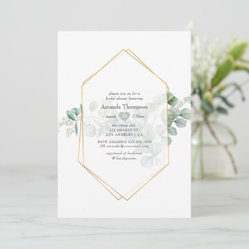 Silver Sage Eucalyptus Geometric Bridal Shower Invitation Zazzle 6282