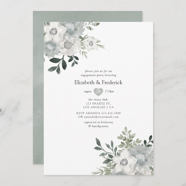 Silver Sage Eucalyptus Geometric Engagement Party Invitation (Front/Back)