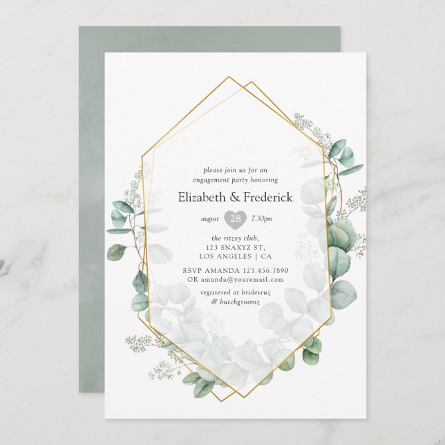 Silver Sage Eucalyptus Geometric Engagement Party Invitation (Front/Back)