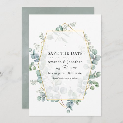 Silver Sage Eucalyptus Geometric Wedding Photo Save The Date