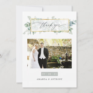 Silver Sage Eucalyptus Geometric Wedding Photo Thank You Card