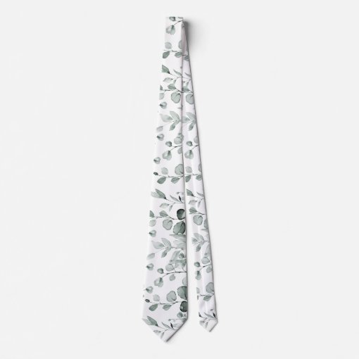 Silver Sage Eucalyptus Greenery Wedding White Neck Tie Zazzle