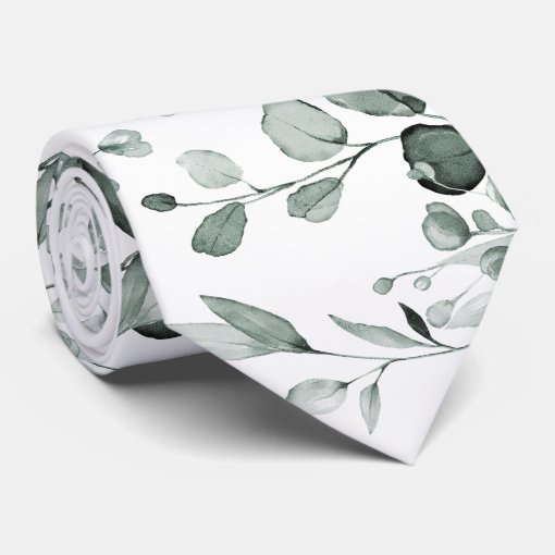 Silver Sage Eucalyptus Greenery Wedding White Neck Tie Zazzle