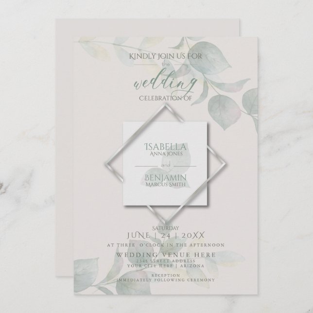 Silver Sage Eucalyptus Wedding Invitation (Front/Back)