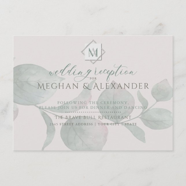 Silver Sage  Eucalyptus Wedding Reception Insert (Front)