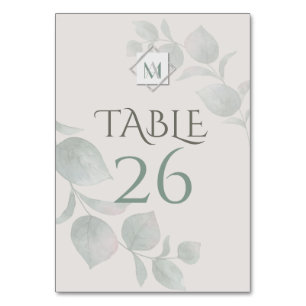 Silver Sage  Eucalyptus Wedding Table Number