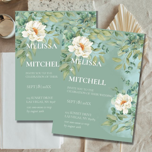 Silver Sage Eucalyptus White Flower Wedding Invitation (Creator Uploaded)