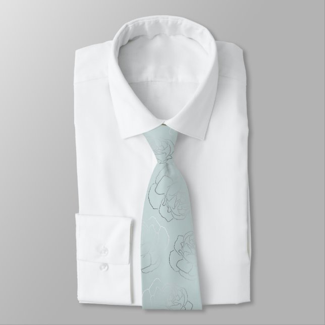 Silver Sage Floral Wedding Neck Tie (Tied)