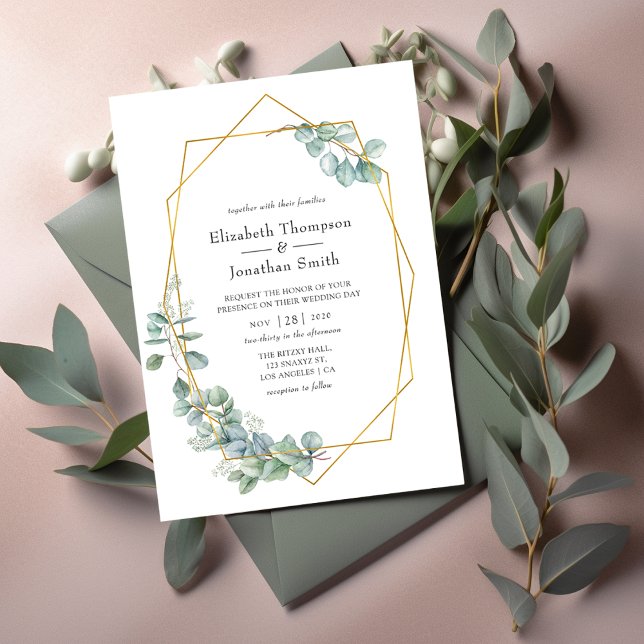 Silver Sage Geometric Eucalyptus Wedding Invitation (Creator Uploaded)