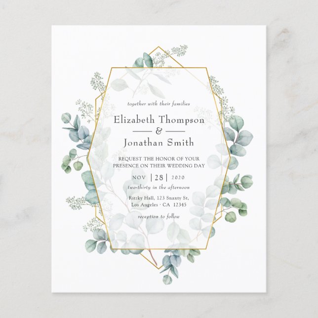 Silver Sage Geometric Eucalyptus Wedding Invite Flyer (Front)