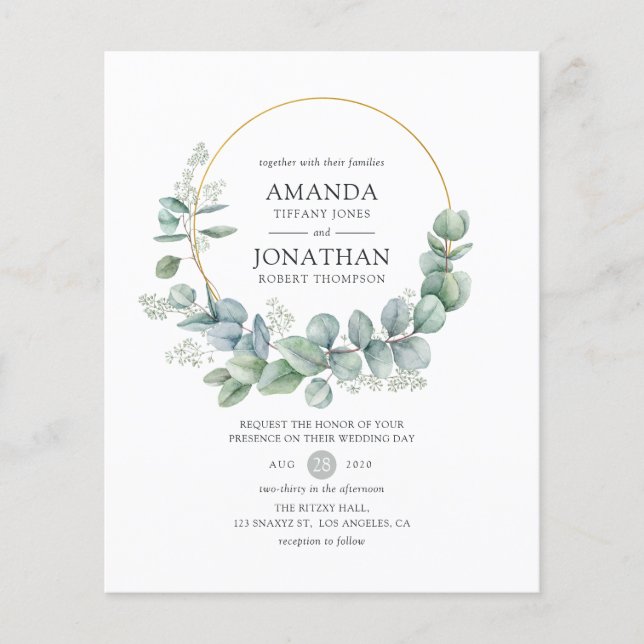 Silver Sage Geometric Eucalyptus Wedding Invite Flyer (Front)