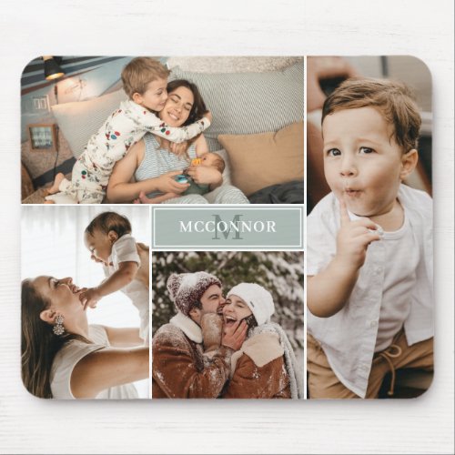 Silver Sage Modern 4 Photo Collage  Name Mouse Pad