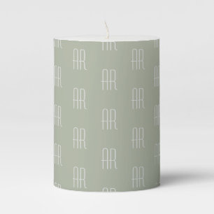 silver sage monogram pattern pillar candle
