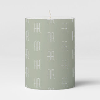 silver sage monogram pattern pillar candle