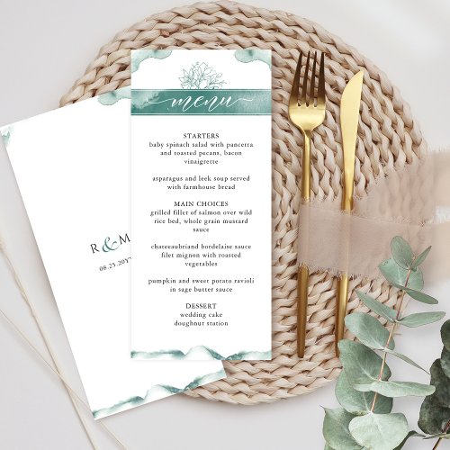 Silver Sage  Watercolor Elegant Floral Wedding Menu