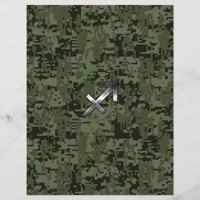 Silver Sagittarius Sign on Woodland Digital Camo (Front)