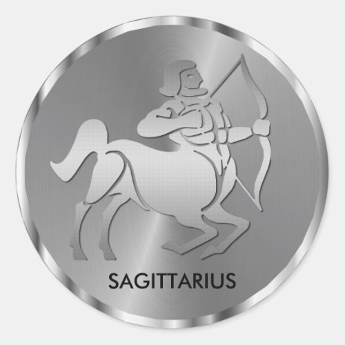 Silver Sagittarius the Archer _ Zodiac Sign Classic Round Sticker