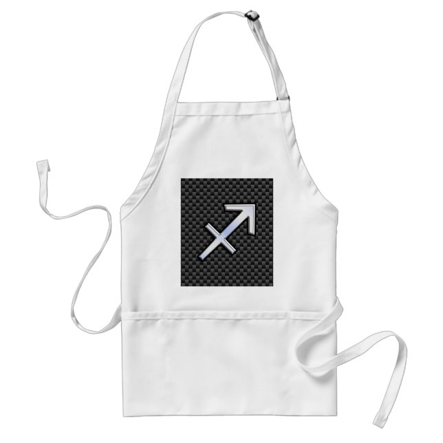 Silver Sagittarius Zodiac Sign Carbon Fiber Print Adult Apron (Front)