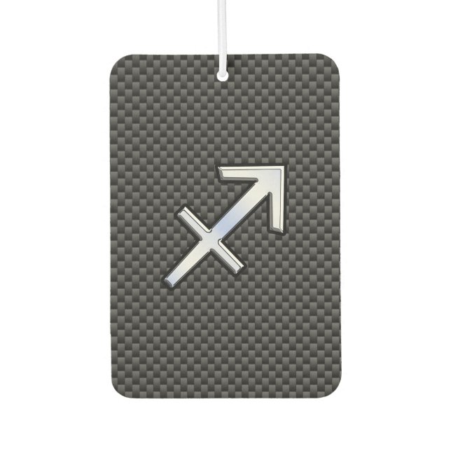 Silver Sagittarius Zodiac Sign Carbon Fiber Print Air Freshener (Front)