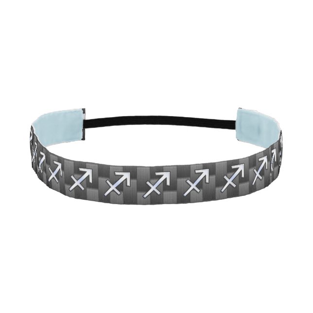 Silver Sagittarius Zodiac Sign Carbon Fiber Print Athletic Headband (Front)