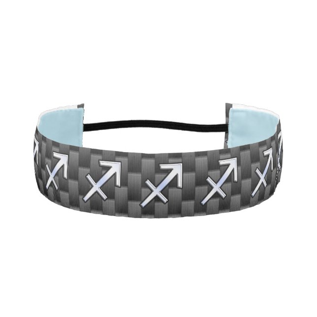 Silver Sagittarius Zodiac Sign Carbon Fiber Print Athletic Headband (Front)